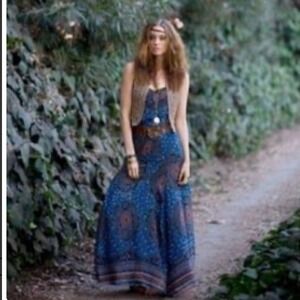 Winter Kate Maxi Dress Boho Paisley Print Spaghetti Strap Size L Vintage Silk